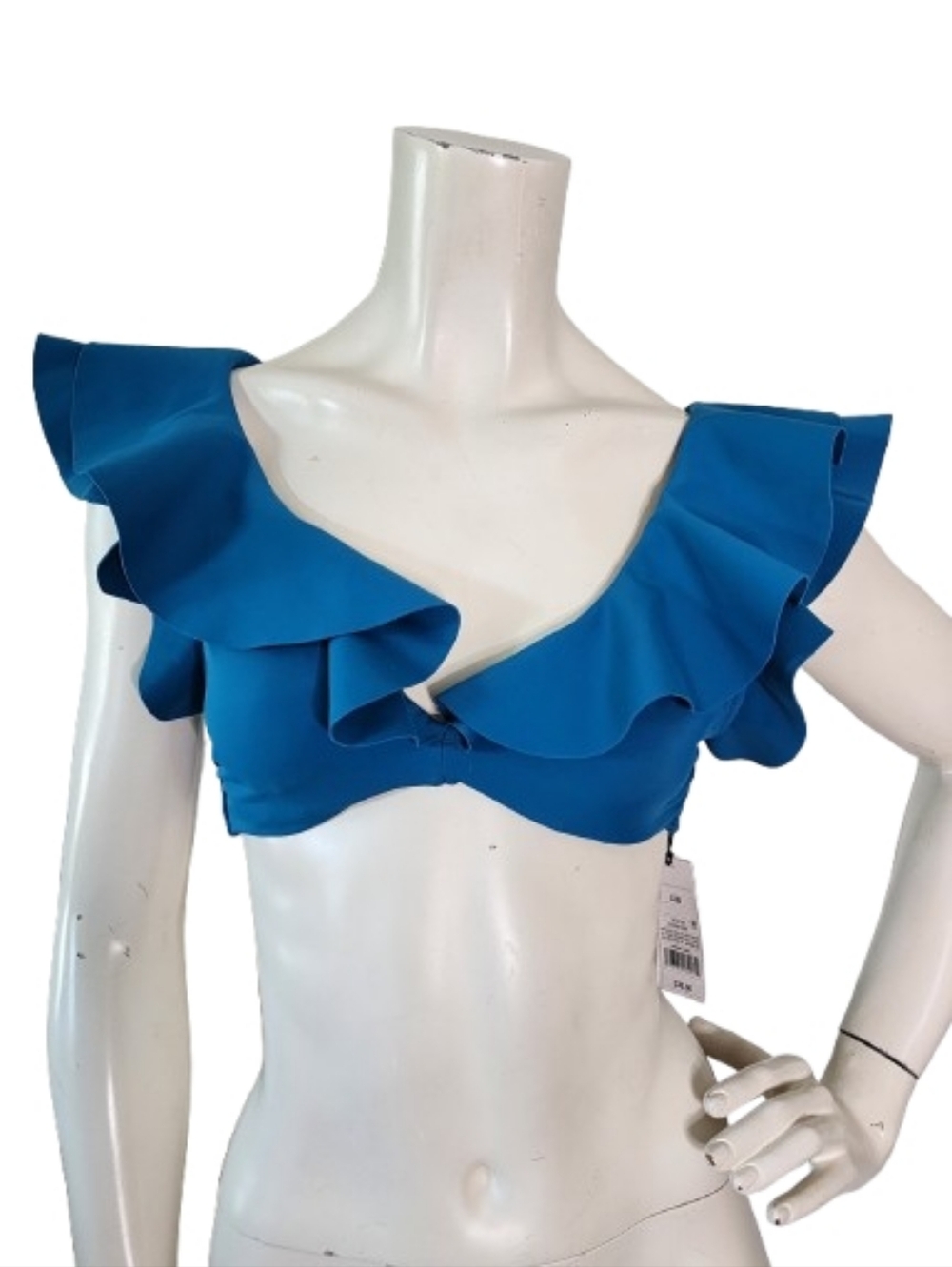 Shade & Shore Bikini Top Womens 32B Teal Ruffle NEW